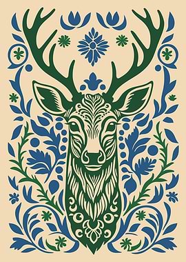 Deer Head with Floral Ornaments