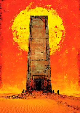 Monolith in a Desert Under a Giant Sun