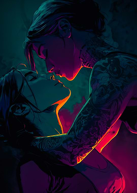 Tattooed Women Intimate Neon Portrait