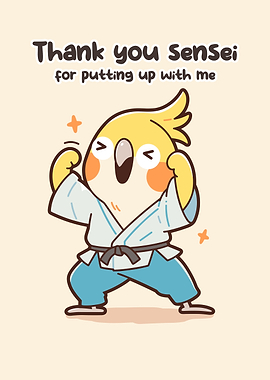 Cute Cockatiel in Karate Gi