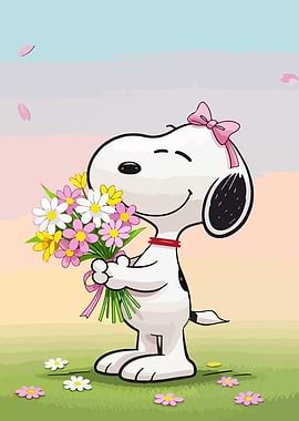 Snoopy with a Bouquet of Flowers