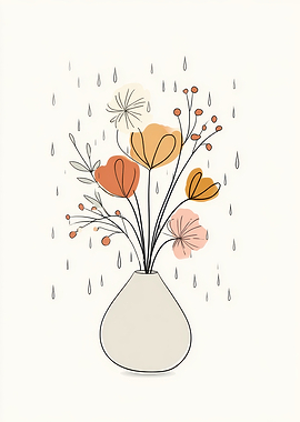 Minimalist Floral Vase with Raindrops