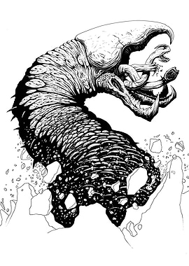 Monstrous creature emerging from rocks