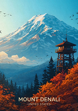 Mount Denali Vintage Poster