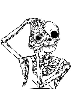 Skeleton taking a selfie with a camera