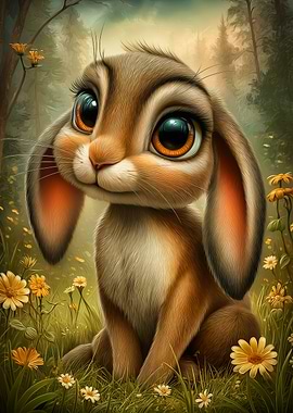 Cute Bunny in a Field of Flowers