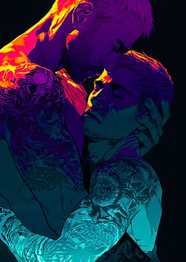 Neon Intimate Gay Couple Embrace Art
