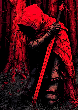 Red Hooded Knight in Forest