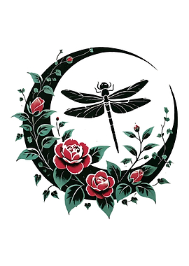 Dragonfly and Roses Crescent Moon