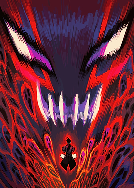 Anime character facing a monstrous entity