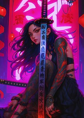 Cyberpunk Samurai Woman with Katana