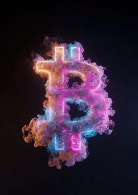 Bitcoin Symbol with Neon Smoke