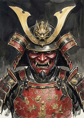 Samurai Warrior with Dragon Helmet