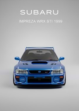blue Subaru Impreza WRX STI 1999 Poster
