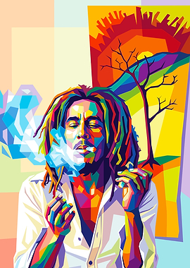 Bob Marley Smoking in Pop Art Style