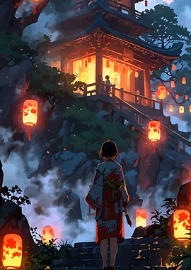 Girl in Kimono at Lantern Festival