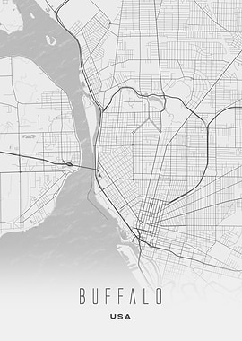 Buffalo, New York - Minimal White City Streets Map, USA Art Print