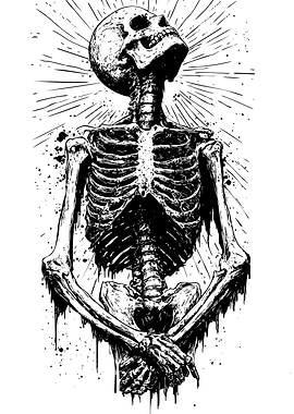 Skeleton looking up with radiating lines