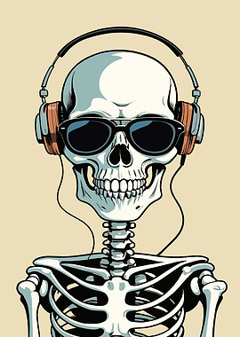 Skeleton DJ with Headphones and Sunglasses