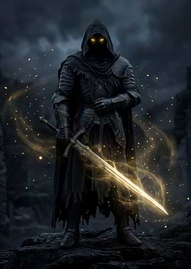 Dark Knight with Glowing Sword