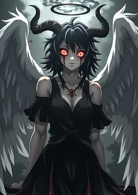 Demonic Angel with Red Eyes