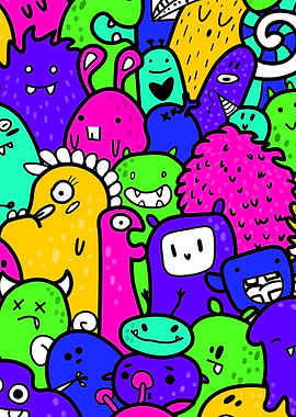 Colorful Doodle Monsters Pattern
