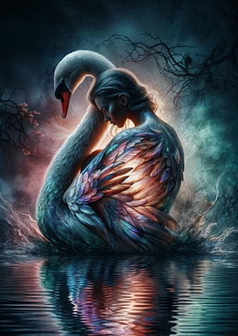 Enchanting Swan Woman in Water