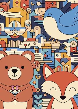Cute Animals and Abstract Retro Popart