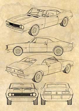 Chevrolet Camaro SS 1967 Vintage Car Blueprint