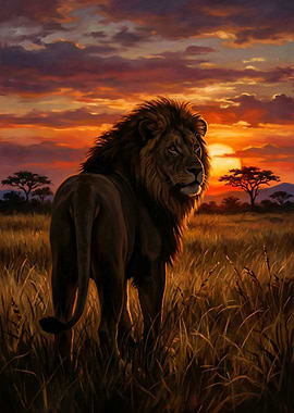 Lion at Sunset in Savannah