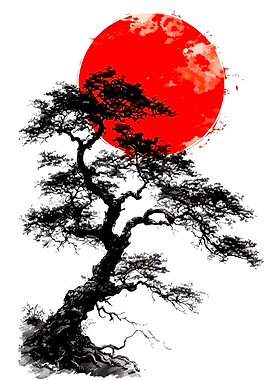 Bonsai Tree Under a Red Sun