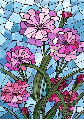 Stained Glass Pink Flowers