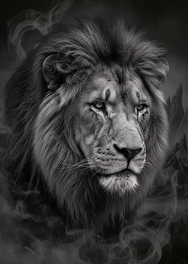 Majestic Lion in Smoke