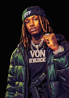 King Von Portrait with Gun