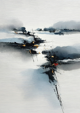 Abstract Landscape Painting with Gold Accents