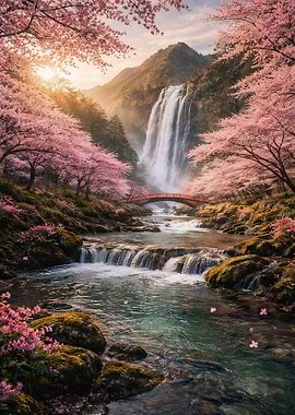 Sakura Waterfall Landscape