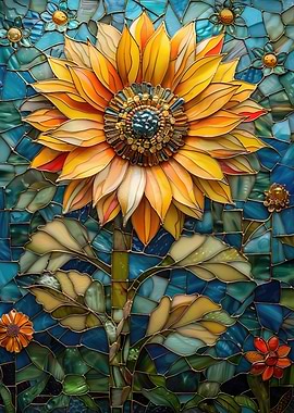 Stained Glass Sunflower Mosaic