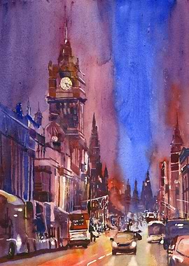 Edinburgh Cityscape Watercolor Painting