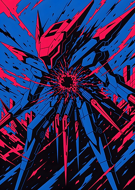 Neon Mech Burst — Futuristic Cyberpunk Robot Illustration