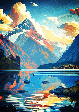 Fiordland New Zealand Mountain Lake Poster