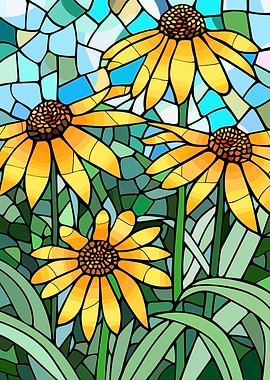 Stained Glass Sunflowers in Garden