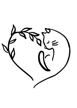Minimalist Cat in Heart with Leaves