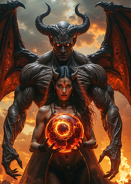 Demonic Couple Holding Fiery Orb