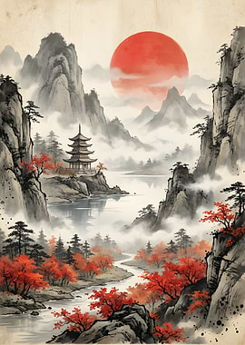 Japanese Pagoda Landscape
