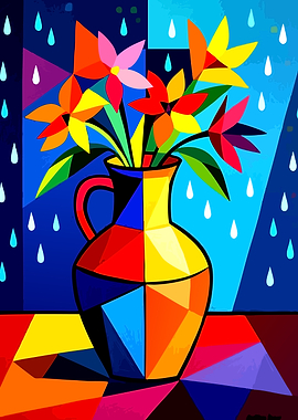 Colorful Geometric Flowers in a Vase