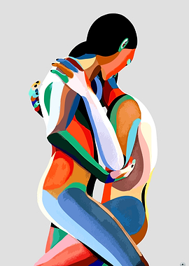 Abstract Embrace of Two Figures