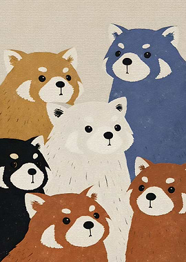 Group of Cute Red Pandas