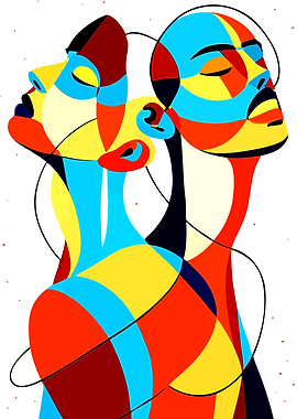 Abstract Faces in Bold Colors