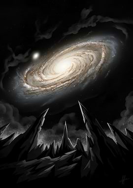 Galaxy Over Jagged Mountains