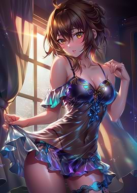 Anime Girl in Lingerie by Window